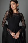 FATIZ_Black Georgette, Lycra Embroidery Round Neck Anarkali Set _Online_at_Aza_Fashions