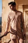 Shop_Amaare_Pink Cotton, Silk Embroidery Yantra Kurta Set _at_Aza_Fashions