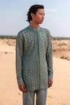 Shop_Amaare_Green Organza Embroidery Link Kurta Set _at_Aza_Fashions