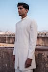 Shop_Amaare_Ivory Cotton Embroidery Cuban Link Achkan Set _at_Aza_Fashions