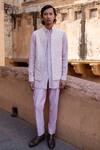 Buy_Amaare_Purple Cotton, Silk Embroidery Psy Garden Nehru Jacket Set _at_Aza_Fashions