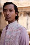Amaare_Purple Cotton, Silk Embroidery Psy Garden Nehru Jacket Set _Online_at_Aza_Fashions
