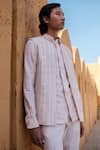 Shop_Amaare_Beige Chanderi Embroidery Bliss Nehru Jacket Set _at_Aza_Fashions