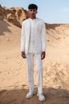 Buy_Amaare_Ivory Cotton, Silk Embroidery Designer Lotus Open Jacket Set _at_Aza_Fashions