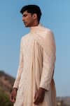 Shop_Amaare_Beige Silk Sequins Foliage Sherwani Set _at_Aza_Fashions