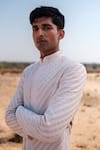 Amaare_Ivory Silk Embroidery Cable Link Sherwani Set _at_Aza_Fashions