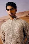 Buy_Amaare_Gray Chanderi Embroidery Vanya Designer Kurta Set _Online_at_Aza_Fashions