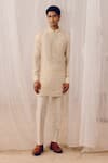 Buy_Amaare_Beige Denim, Silk Embroidery Chandi Kurta Set _at_Aza_Fashions