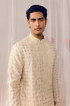 Amaare_Beige Denim, Silk Embroidery Chandi Kurta Set _Online_at_Aza_Fashions
