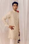 Buy_Amaare_Beige Denim, Silk Embroidery Chandi Kurta Set _Online_at_Aza_Fashions