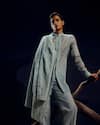 Shop_Amaare_Blue Silk, Wool, Organza Embroidery Ice Designer Achkan Set _Online_at_Aza_Fashions