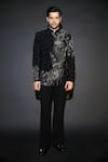 Buy_Courtyard By Abhi_Black Lycra Sequins, Embroidery Japanese Bandhgala Set _at_Aza_Fashions
