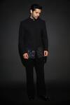 Courtyard By Abhi_Black Terrycloth, Rayon Embroidery Handcrafted Bandhgala Set _Online_at_Aza_Fashions