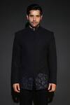 Buy_Courtyard By Abhi_Black Terrycloth, Rayon Embroidery Handcrafted Bandhgala Set _Online_at_Aza_Fashions
