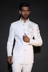 Shop_Courtyard By Abhi_White Lycra Embroidery Japanese Bandhgala Set _at_Aza_Fashions