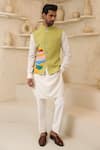 Buy_Courtyard By Abhi_Olive Green Lycra Embroidery Nehru Jacket And Kurta Set _at_Aza_Fashions