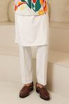 Buy_Courtyard by abhi_White Lycra Colourful Abstract Nehru Jacket And Kurta Set _Online_at_Aza_Fashions