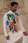 Shop_Courtyard by abhi_White Lycra Colourful Abstract Nehru Jacket And Kurta Set _Online_at_Aza_Fashions