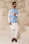 Buy_Courtyard By Abhi_Sky Blue Lycra Embroidery Handcrafted Nehru Jacket And Kurta Set _at_Aza_Fashions