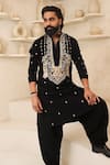 Buy_Courtyard By Abhi_Black Lycra Embroidery Handcrafted Kurta Pyjama Set _at_Aza_Fashions