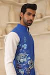 Shop_Courtyard By Abhi_Blue Lycra Embroidery Handcrafted Nehru Jacket And Kurta Set _Online_at_Aza_Fashions