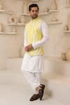 Buy_Courtyard by abhi_Yellow Lycra Handcrafted Nehru Jacket And Kurta Set _Online_at_Aza_Fashions
