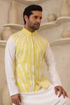 Shop_Courtyard by abhi_Yellow Lycra Handcrafted Nehru Jacket And Kurta Set _Online_at_Aza_Fashions