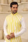 Courtyard by abhi_Yellow Lycra Handcrafted Nehru Jacket And Kurta Set _at_Aza_Fashions