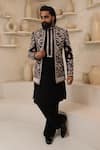Buy_Courtyard By Abhi_Black Lycra Embroidery Handcrafted Kurta Pyjama Set _at_Aza_Fashions