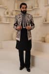 Courtyard By Abhi_Black Lycra Embroidery Handcrafted Kurta Pyjama Set _Online_at_Aza_Fashions