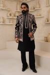 Buy_Courtyard By Abhi_Black Lycra Embroidery Handcrafted Kurta Pyjama Set _Online_at_Aza_Fashions