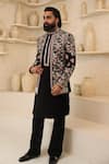 Shop_Courtyard By Abhi_Black Lycra Embroidery Handcrafted Kurta Pyjama Set _Online_at_Aza_Fashions