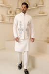 Courtyard By Abhi_Ivory Lycra Embroidery Handcrafted Nehru Jacket And Kurta Set _Online_at_Aza_Fashions