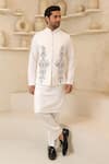 Buy_Courtyard By Abhi_Ivory Lycra Embroidery Handcrafted Nehru Jacket And Kurta Set _at_Aza_Fashions