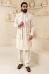 Buy_Courtyard By Abhi_Ivory Lycra Embroidery Handcrafted Jacket Kurta Set _at_Aza_Fashions