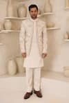 Shop_Courtyard By Abhi_Ivory Lycra Embroidery Handcrafted Kurta Pyjama Set _at_Aza_Fashions
