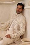 Shop_Courtyard By Abhi_Ivory Lycra Embroidery Handcrafted Kurta Pyjama Set _Online_at_Aza_Fashions