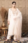 Buy_LABEL FLAMINGO BY VRINDA_Ivory Cotton, Silk Zari, Sequins Scoop Neck Zardozi Embroidered Kurta Set _at_Aza_Fashions