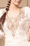 Buy_LABEL FLAMINGO BY VRINDA_Ivory Cotton, Silk Zari, Sequins Scoop Neck Zardozi Embroidered Kurta Set _Online_at_Aza_Fashions