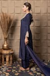 LABEL FLAMINGO BY VRINDA_Blue Cotton, Silk Zari, Sequins Round Neck Zardozi Embroidered Kurta Set _Online_at_Aza_Fashions