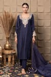 Buy_LABEL FLAMINGO BY VRINDA_Blue Cotton, Silk Zari, Sequins Round Neck Zardozi Embroidered Kurta Set _at_Aza_Fashions