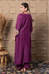Shop_LABEL FLAMINGO BY VRINDA_Purple Cotton, Silk Zari, Pearls, Sequins V-neck Zardozi Embroidered Kaftan Set _at_Aza_Fashions