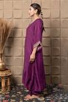 Shop_LABEL FLAMINGO BY VRINDA_Purple Cotton, Silk Zari, Pearls, Sequins V-neck Zardozi Embroidered Kaftan Set _Online_at_Aza_Fashions