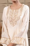 Buy_LABEL FLAMINGO BY VRINDA_Ivory Cotton, Silk Zari Round Neck Zardozi Embroidered Kurta Pant Set _Online_at_Aza_Fashions