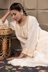 Shop_LABEL FLAMINGO BY VRINDA_Ivory Cotton, Silk Zari Round Neck Zardozi Embroidered Kurta Pant Set _Online_at_Aza_Fashions