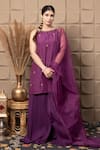 Buy_LABEL FLAMINGO BY VRINDA_Purple Cotton, Silk Zari, Sequins, Cut Work Boat Zardozi Embroidered Kurta Set _at_Aza_Fashions