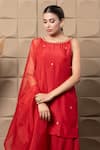 Buy_LABEL FLAMINGO BY VRINDA_Maroon Cotton, Silk Zari, Sequins Round Neck Zardozi Embroidered Kurta Set _Online_at_Aza_Fashions