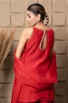 Shop_LABEL FLAMINGO BY VRINDA_Maroon Cotton, Silk Zari, Sequins Round Neck Zardozi Embroidered Kurta Set _at_Aza_Fashions