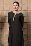 LABEL FLAMINGO BY VRINDA_Black Cotton, Silk Cut Work, Sequins, Zari Split V-neck Kurta Set With Dupatta _Online_at_Aza_Fashions