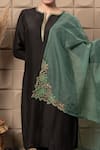 Buy_LABEL FLAMINGO BY VRINDA_Black Cotton, Silk Cut Work, Sequins, Zari Split V-neck Kurta Set With Dupatta _Online_at_Aza_Fashions